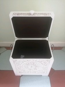 Ex display carved wood trunk, modern, storage, furniture, see advert