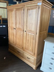 Oak Furniture Land ex display natural solid oak triple wardrobe