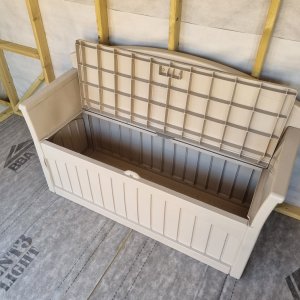 Ex-display Suncast storage bench in Taupe