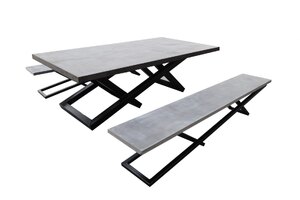 Concrete Dining Table Set with Steel Base, Table & Benches — Clearance