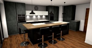 Hacker German Handle-Less Kitchen in Graphite Matt Lacquer and Merkur Grey Marble Effect