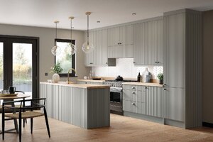 Pebble Grey Grooved Handleless Kitchen Units, Complete Kitchen, Not Ex-Display