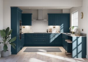Blue Painted Solid Wood Kitchen | Rigid Built | Not Ex-Display | Blum Soft Close