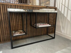 Pippard Black Glass Mirrored Console Table - Showroom Ex-Display