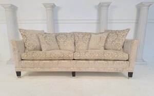 Ex-Display Duresta Collingwood 3 Seater Sofa in Grey Velvet with Gold Silver Floral Detail