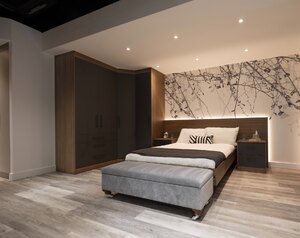 Ex-Display Bespoke Daval Bedroom Furniture Set in Slate Grey and Italian Walnut