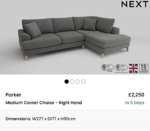 Next Parker Medium Corner Chaise - Right Hand Ex-Display