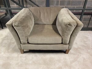 Velvet Armchair Grey Mink Pillowback Fixed Cushions Ex-Display
