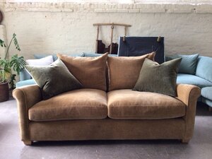 Couch & Co 2-Seater Sofa in Warm Camel Mink Plush Woven Fabric, Ex-Display