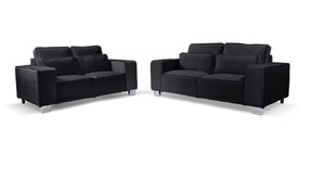Sloane 3 + 2 Seater Sofa Set in Black Plush Fabric (Ex-Display)