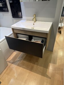 800mm Wall Hung Vanity Oak and Indigo Blue Drawer Resin Basin Ex-Display