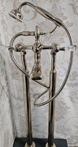 Fired Earth Bastide Floor Mounted Bath Mixer and Hand Shower - Ex-Display, Polished Nickel