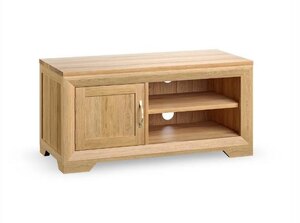 Oak Furnitureland Bevel Small TV Unit Natural Solid Oak Media Cabinet Ex-Display