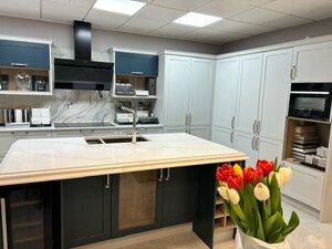 Gaddesby Grey and Navy Blue Kitchen with Island, Ex-Display