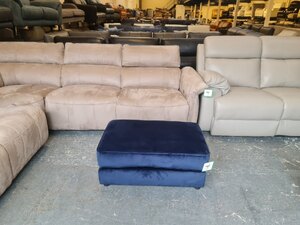 Ex-Display Designer Blue Velvet Fabric Footstool