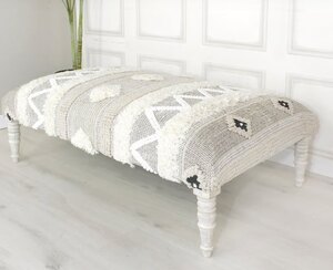 Nicky Cornell Designer Ottoman, Black, Mango Wood, Cotton & Wool, Ex-Display