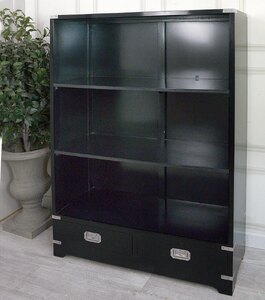 Designer Ex-Display Black Wooden Bookcase Shelving Unit 2 Drawers