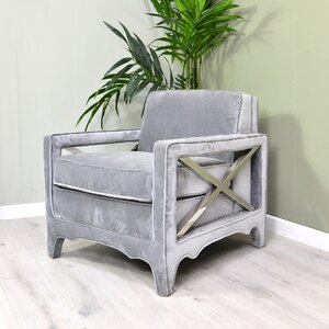 Ex-Display Modern Designer Large Armchair Grey Velvet Silver