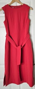 Hobbs Fenella Belted Dark Coral Ex-Display Dress, UK Size 8