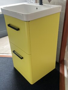 Ex-Display Sonas Kora Designer Vanity Unit in Matte Yellow with Sink Basin and Mixer Tap