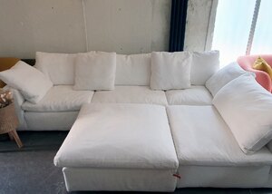 Couch & Co x Andrew Martin L-Shape Corner Sofa | White Linen Fabric | Ex-Display