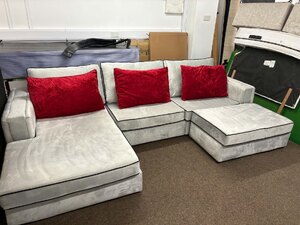 Ex-Display Large U-Shaped Corner Sofa, Grey Crush Velvet