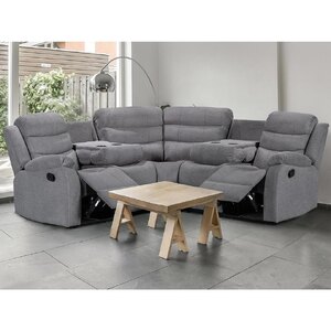 Ex-Display Linen Manual Corner Recliner Sofa With Cupholders