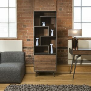 Ex-Display Quatropi Tembie Tall Bookcase / Display Cabinet Rich Walnut Grey