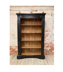 Large 19th Century Black Painted Pine Antique Bookcase, Ex-Display Shelves
