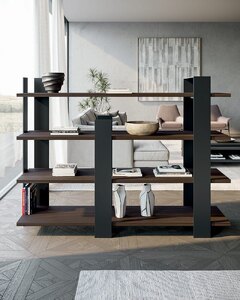 Bookcase with Canaletto Walnut Wood Shelves and Black Metal Frame, Ex-Display