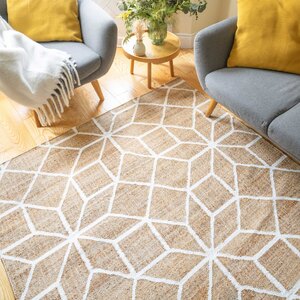 Ex-Display Natural Jute Rug Geometric Trellis Design Beige Cream Runner