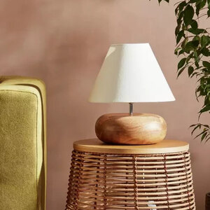 Habitat Pebble Mango Wood Table Lamp, Natural and White, New Ex-Display