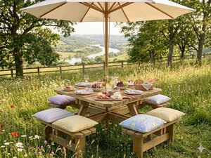 Solid Wood Square Picnic Table Set - Heavy Duty Garden Furniture (Ex-Display)