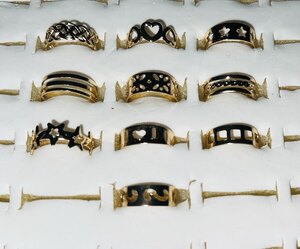 Ex-Display 10 Gold Coloured Costume Jewellery Adjustable Rings Kids Or Toes