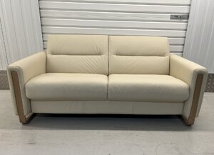 Ekornes Stressless Fiona Wood Cream Leather 2.5 Seater Sofa Ex-Display