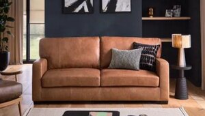 Next Brooklyn Antique Rustic Tan Leather 2 Seat Sofa, Ex-Display