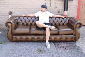 Ex-Display 4 Seater Real Leather Chesterfield Antique Gold Hard Wearing
