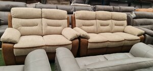 Ex-Display Brown and Cream Fabric Manual Reclining 3+2 Sofa Suite