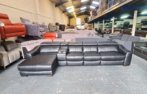 Ex-Display Elixir Black Leather Large Chaise Sofa with Cupholder Unit