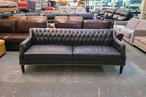 Ex-Display 3 Seater Black Leather Chesterfield Buttoned Sofa