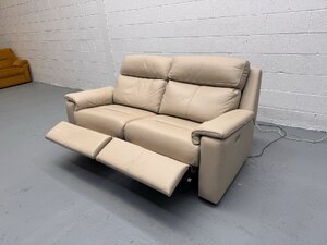 Ex-Display G Plan Ellis 3 Seater Cream Leather Triple Recliner Sofa - Can Deliver