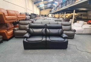 Ex-Display La-Z-Boy Raleigh Black Leather Manual Recliner 3 Seater Sofa
