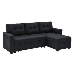 Ex-Display L-Shaped Sofa Bed 3-Seater with Storage Cup Holders Black