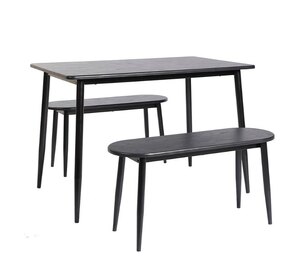 Black 2 Seater Dining Table and Two Benches Illona - Ex-Display Boxed with Scratches