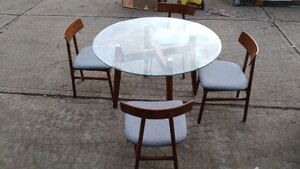 Oak Glass 4 Seater Dining Table with Chairs Baxter - Ex-Display Unboxed Scratch