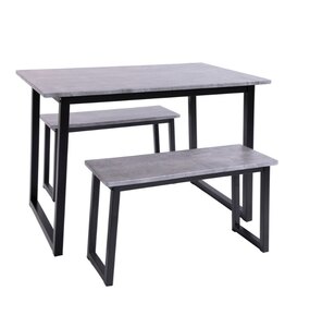 Concrete Effect Dining Table with 2 Bench Set Black Frame Drew Ex-Display Boxed