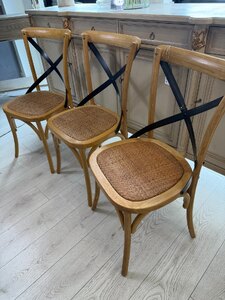 Set of 3 Ex-Display Rustic Wooden Dining Chairs with Black Metal X Cross Back