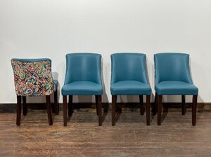 4 New Or Ex-Display Dining Chairs With Teal Blue Seats And Fabric Backs