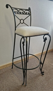 Metal Bar Stool Set of 4 - Plato Design, Grey, Cream Fabric Seat Pads, Ex-Display
