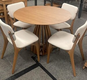 Round Dining Set with 4 Upholstered Dining Chairs Acacia Wood (Ex-Display)